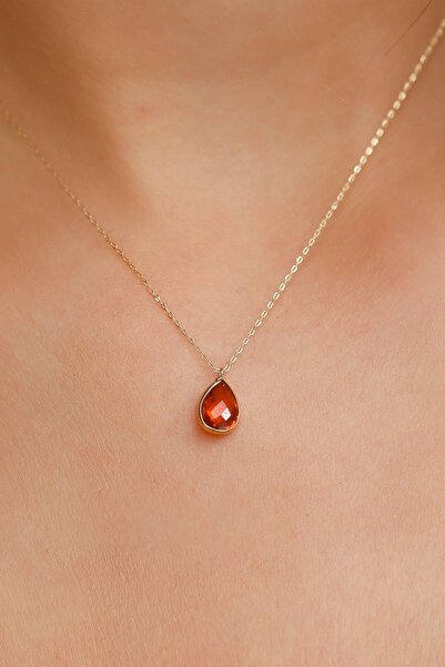 Safir Kuyumculuk 14 Ayar Altın Kolye - Kırmızı Doğal Taşlı Takı - Günlük Ve Ö...