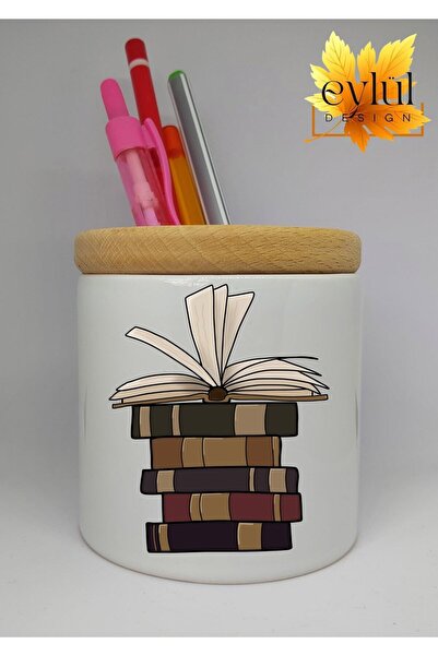 Eylül Design Books Printed Special Design Printed Ceramic Pen Holder with Woo...