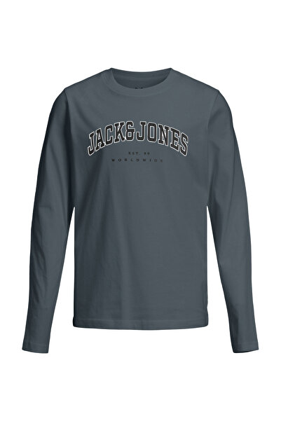 Jack & Jones تي شيرت JJECALEB VARSITY TEE LS O باللون الرمادي للأولاد بأكمام ...