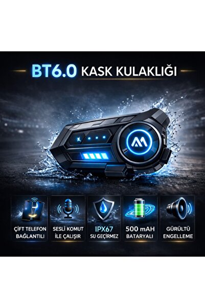 Polham BT6.0 Intercom Kask Kulaklık – IPX67 Su Geçirmez, Gürültü Engelleme, Ç...