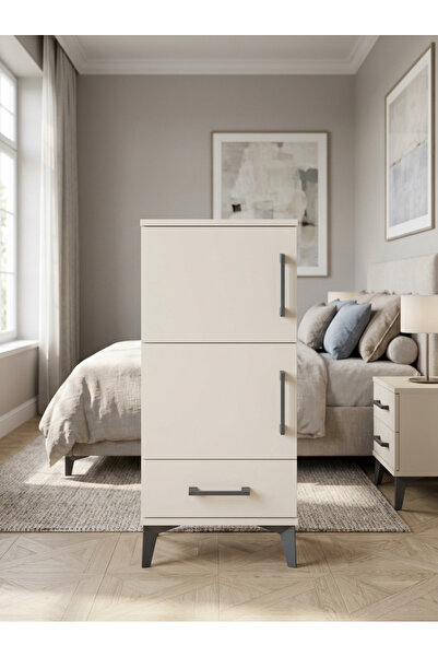 Dienni Arges Komodin 4 Raflı Tek Çekmeceli 2 Kapaklı 44x30x96 Aytaşı-Aytaşı
