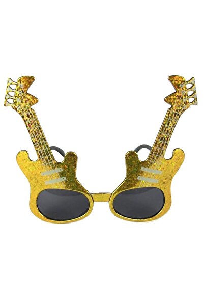 partidolu Retro Gitar Şekilli Rockn Roll Altın Renk Parti Gözlüğü