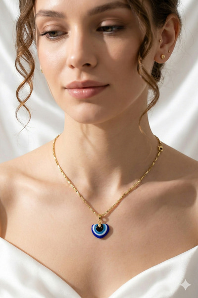 PETEK AKSESUAR Nazar Gökkuşağı El Yapımı Murano Cam Zincir Kolye Mavi