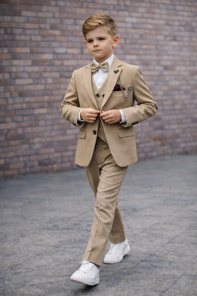 HAYTA Dečiji set odela sa prslukom i košuljom, 1–14 godina, Silver tamno krem