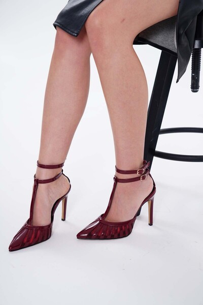 La Limar 10.5 cm bordo rugan fileli kadın topuklu stletto