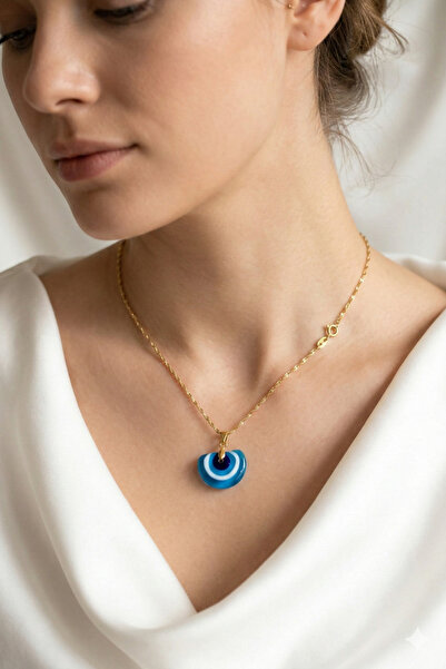 PETEK AKSESUAR NAZAR GÖKKUŞAĞI EL YAPIMI MURANO CAM ZİNCİR KOLYE AÇIK MAVİ