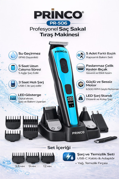 Princo PROFESYONEL SAÇ SAKAL VÜCUT TIRAŞ MAKİNESİ PR-506