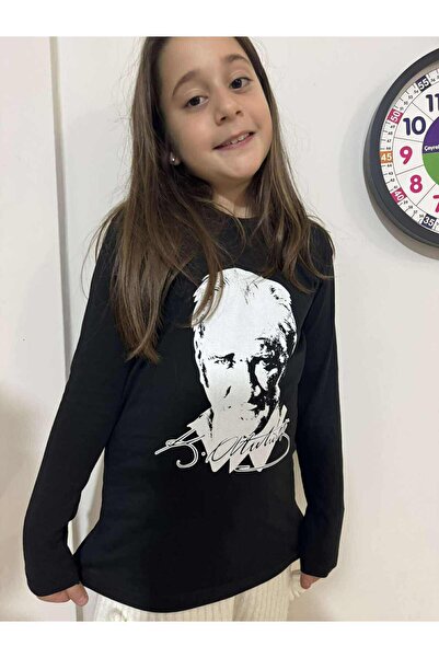 Herşey Nota 10 Νοεμβρίου Ειδική σχεδίαση Μαύρο μακρυμάνικο μπλουζάκι Ataturk ...