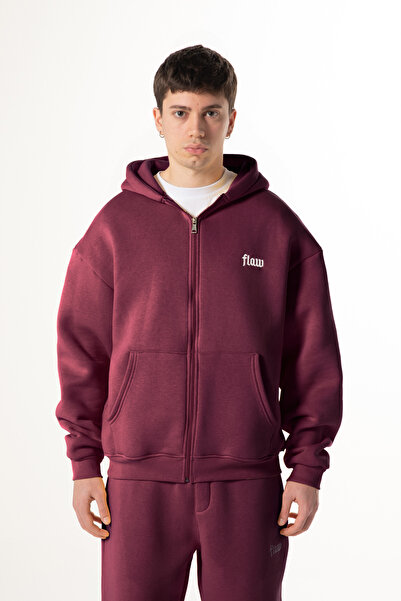 Flaw Wear Flaw Nakışlı Bordo Zip Hoodie