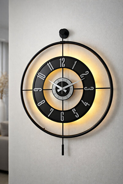 Pey Aksesuar Metal Camlı Duvar Saati (60X80 CM BÜYÜK BOY) Işıklı Gerçek Cam S...