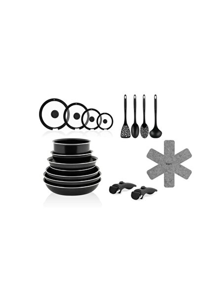 Leggno All-In-One Diamond Pro Seramik Tencere ve Mutfak Seti 23 Parça Siyah