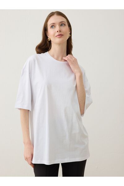 Refka Crew Neck Off Shoulder Basic Women's T-Shirt - White - Refka