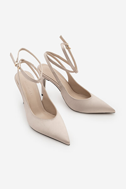 Marjin Kadın Stiletto Sivri Burun Bilekten Bağlamalı Arkası Açık Topuklu Ayak...