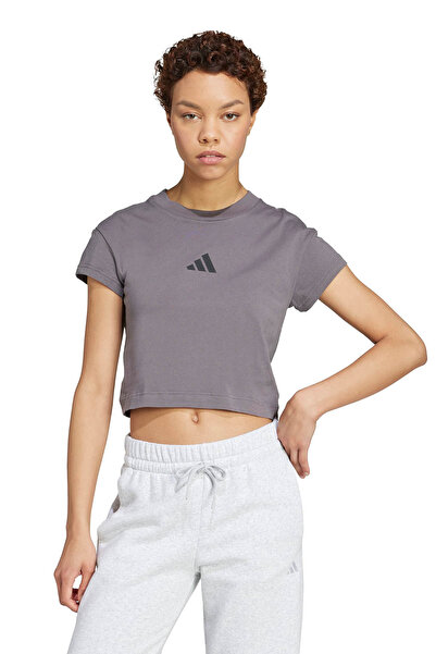 adidas Fı Small Logo Bb Γυναικείο μπλουζάκι με γκρι στρογγυλή λαιμόκοψη