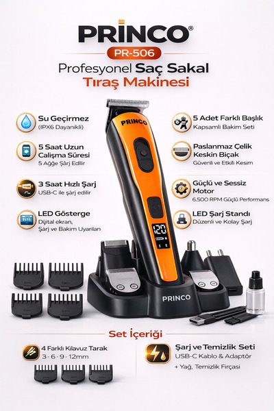 Princo PROFESYONEL SAÇ SAKAL VÜCUT TIRAŞ MAKİNESİ PR-506