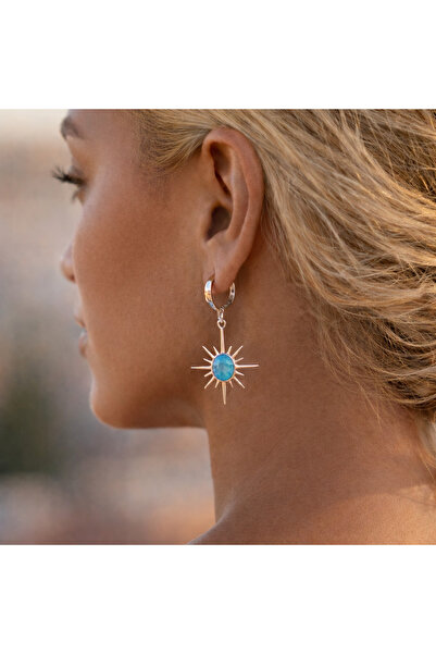 Soleildor 925 ayar Orijinal Gümüş Opal Taşlı Kuzey Yıldızlı Gümüş Küpe