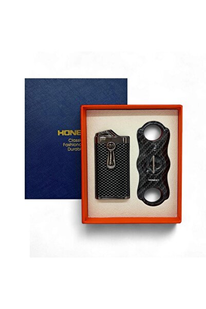 Honest 2 Jet Alevli Karbon Puro Çakmağı ve V Kesici Seti AK-TA126