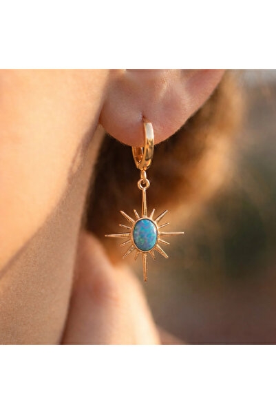 Soleildor 925 ayar Orijinal Gümüş Opal Taşlı Kuzey Yıldızlı Gümüş Küpe