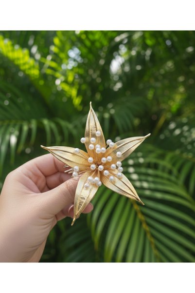 Mirnova Flower Model Gold Bridal Hairpin and Groom Boutonniere - Bridal Hairpin - Comb Hairpin - Hair Accessory