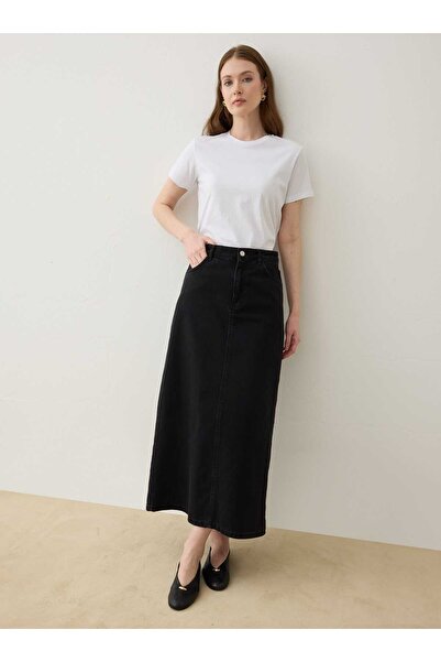 Refka Denim Skirt with Natural Fabric Pocket Detail - Anthracite -