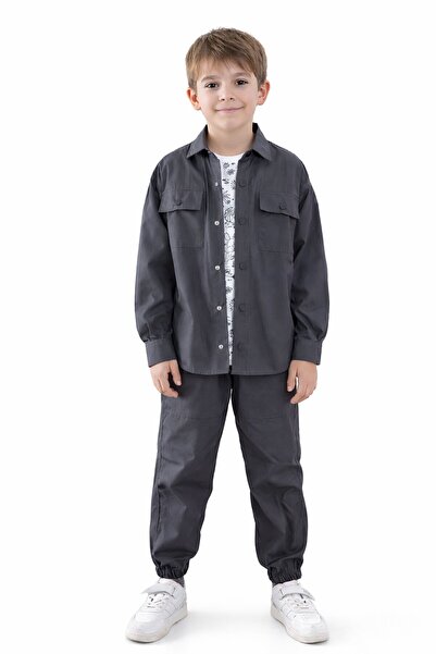 Cansın Mini Füme Erkek Çocuk Gögüs Cepli 3'lü Takım 20350