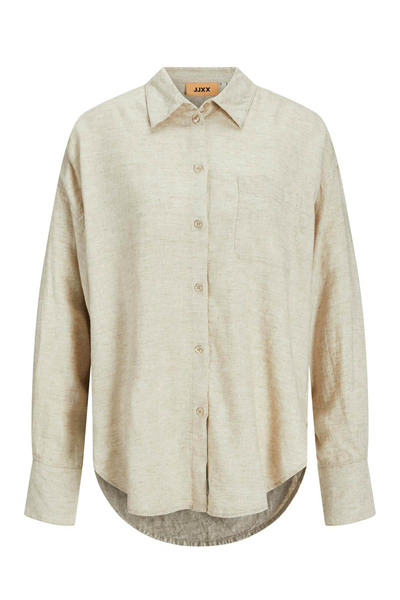 JJXX قميص Jxjamie نسائي طويل الأكمام من الكتان 12269668   بيج