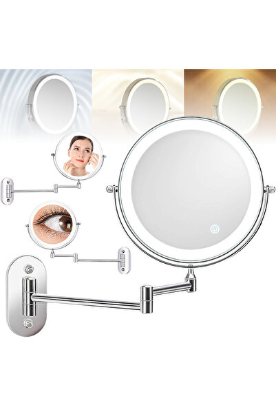 OEM Oglindă cosmetică de perete cu LED, Luxofia, față-verso 1:1 și 1:10, rota...