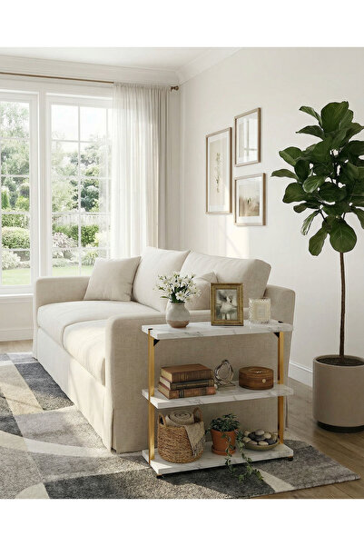 Euromob 3 Raflı, Yan Sehpa, Koltuk yanı, Orta Sehpa, Kitaplık, Sehpa, Gold Metal