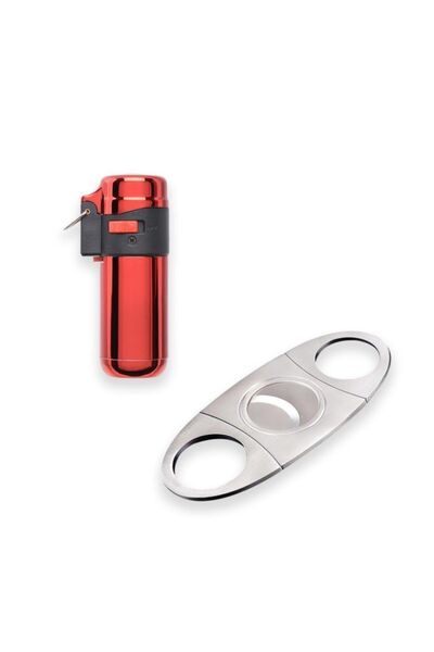 Atomic Kırmızı Pürmüz Puro Çakmak ve Paslanmaz Metal Kesici Seti 15390