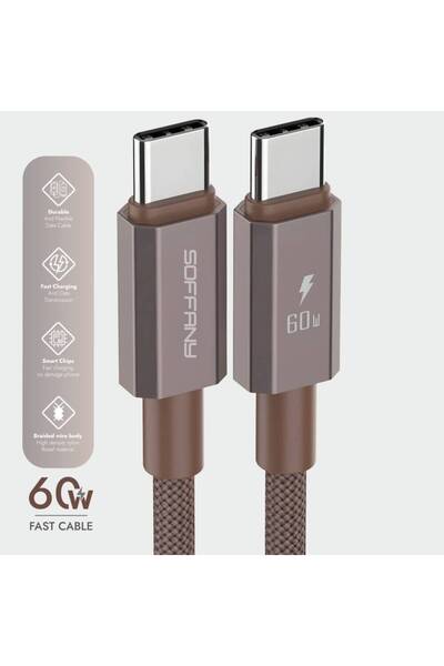 Soffany HM560-003 HM560-003 60W Type-C to Type-C Şarj & Data Kablosu Kahverengi