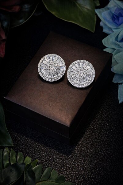 VİYA Işıltılı Yuvarlak Zirkon Taşlı Premium Küpe – Büyük Model