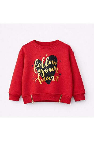BALKABAĞI Fermuar Detaylı Kırmızı Kız Çocuk Sweatshirt (3-9 yaş)