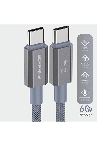Soffany HM560-012 HM560-012 60W Type-C to Type-C Şarj & Data Kablosu Gri