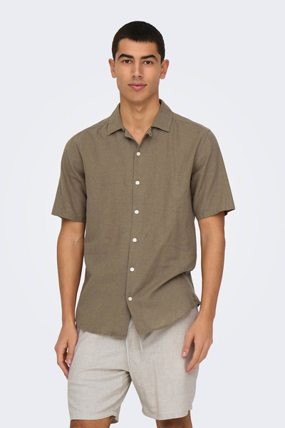 Only & Sons Cămașă verde pentru bărbați Onscaıden Life Ss Solid Resort Lınenn...