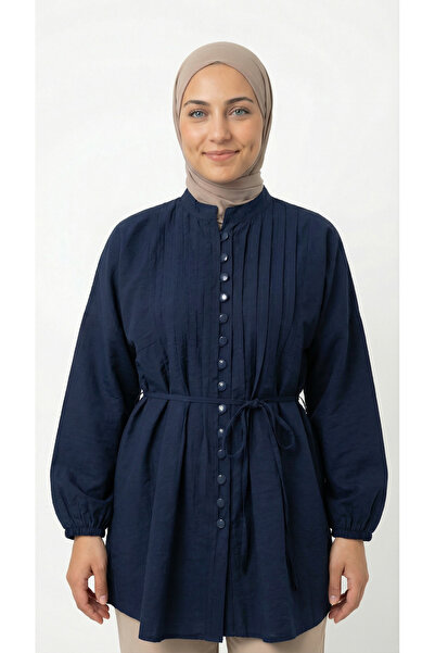 MİHRA STORE Öykü Ριμπ Τουνίκ με Κουμπιά-ZN2019 Ναυτικό Μπλε