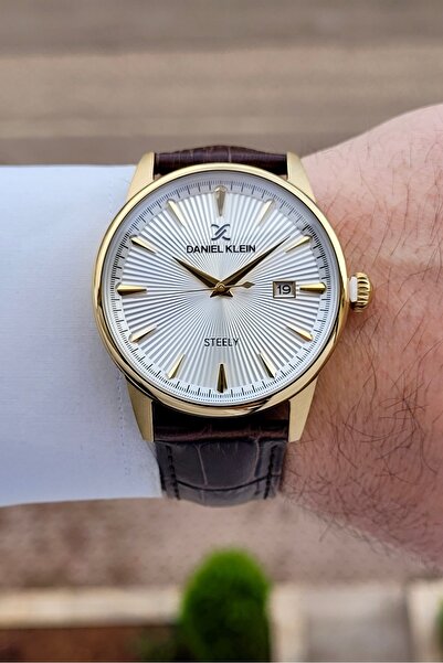 Daniel Klein ساعة يد رجالية بهيكل ذهبي اللون بني، ضمان لمدة عامين، هيكل فولاذ...