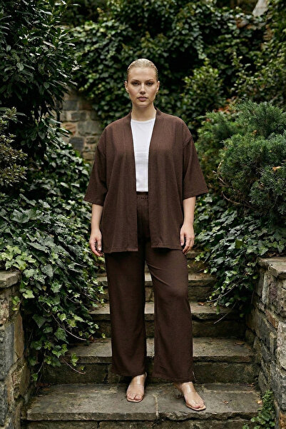 Elisho مجموعة كيمونو من القماش المجعد