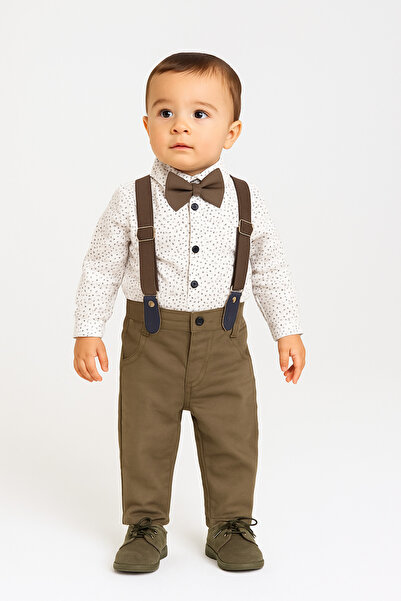 Mika Bebek & Çocuk Dar Kalıp Erkek Bebek Haki Pantolon Gömlek Papyon Salopet ...