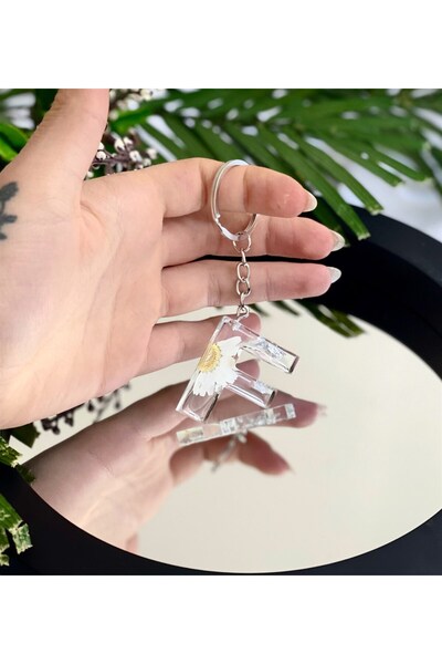 Gift Moda Custom Real Dried Flower Silver Epoxy Keychain