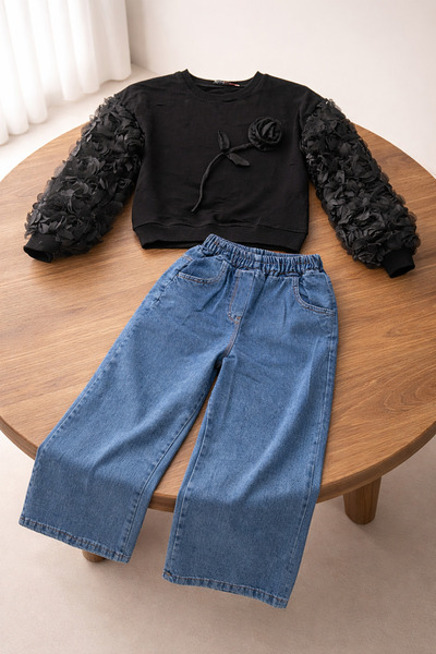 nazarbebe Κοριτσίστικο Σετ με Λεπτομέρεια Ροζ Χρώματος και Τζιν Παντελόνι Φαρ...