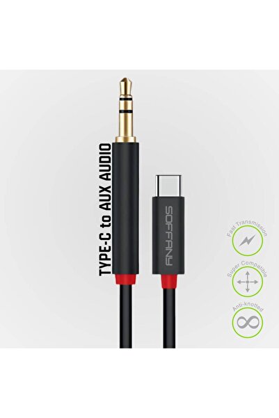 Soffany AC-295-002 AC-295 3.5 mm Jack AUX to Type-C Ses Kablosu Siyah