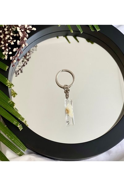 Gift Moda Custom Real Dried Flower Silver Epoxy Keychain