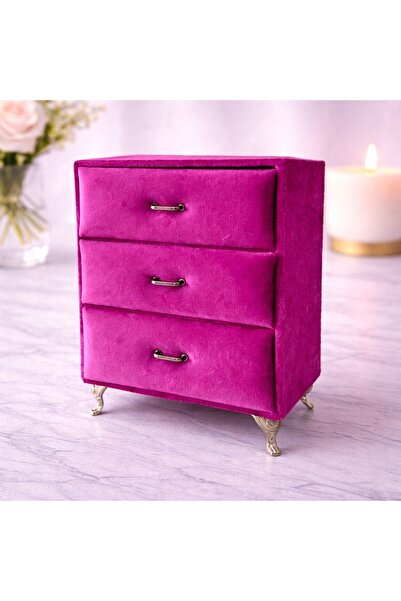 velve Suport bijuterii sub forma de dulap cu 3 sertare fucsia, 20x15cm