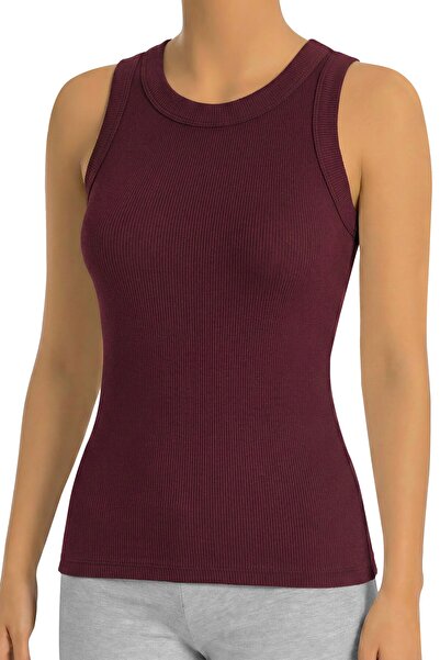 Öts قميص رياضي نسائي بدون أكمام قماش مجدّل ياقة بحمالة عنق (96% قطن - 4% إيلا...