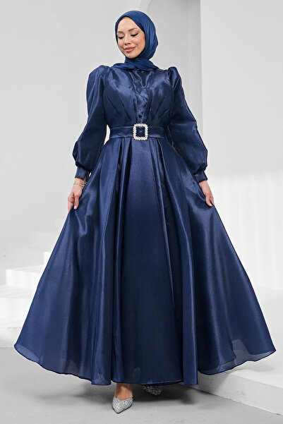 İmajButik Rochie de seară cu mâneci balon bleumarin