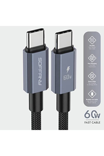 Soffany HM560-002 HM560-002 60W Type-C to Type-C Şarj & Data Kablosu Siyah