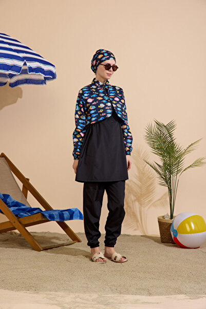 GAVLİA Women's Hijab Swimsuit 3-Piece Set - Half-Covering Zippered..