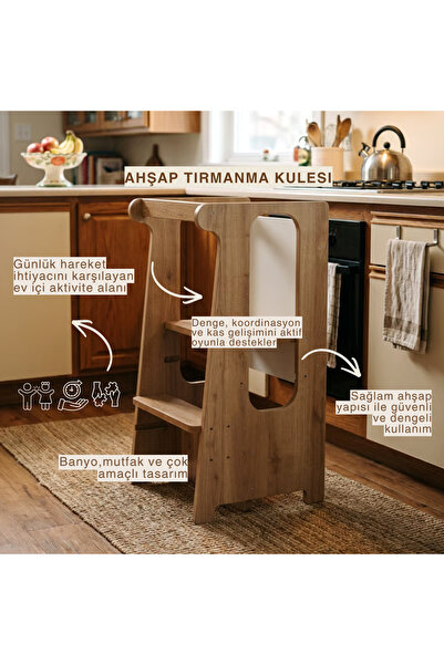 Asrimo mobilya Ahşap Öğrenme Kulesi - Ceviz