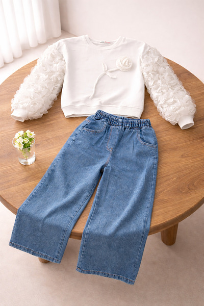 nazarbebe Κοριτσίστικο Σετ με Λεπτομέρεια Ροζ Χρώματος και Τζιν Παντελόνι Φαρ...