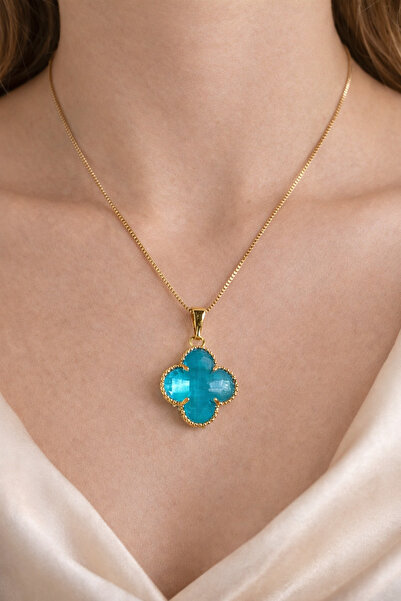 LooRen Butik Zirkon Taş Detaylı Van Cleef Gold Kadın Kolye LRN022